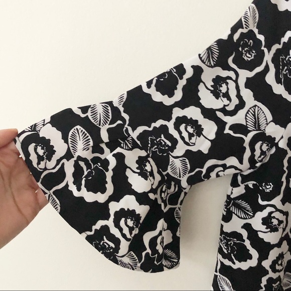 Paris Sunday | Black & White Floral Print Elbow Sleeve Shift Dress *NWT* - Picture 4 of 10